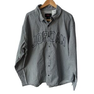 Jordan Mens XLT  Tall Pinstripe Button Down Shirt Navy White Long Sleeve